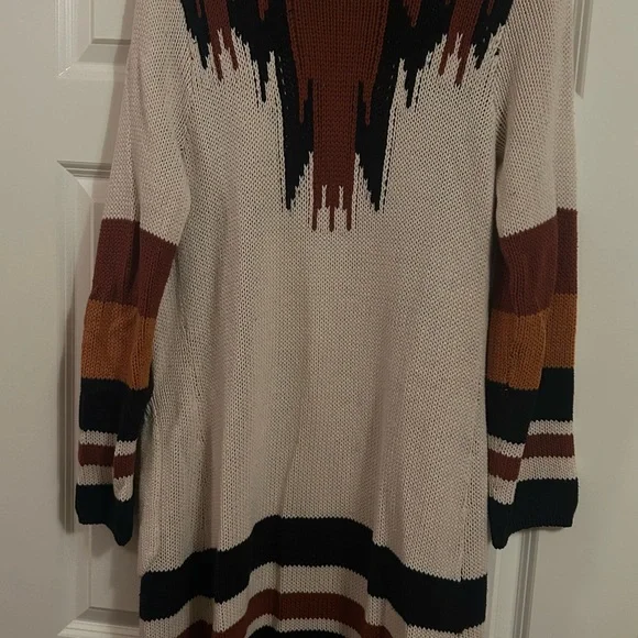 Shyanne Cream and Brown Patterned Cardigan - Picture 3 of 4